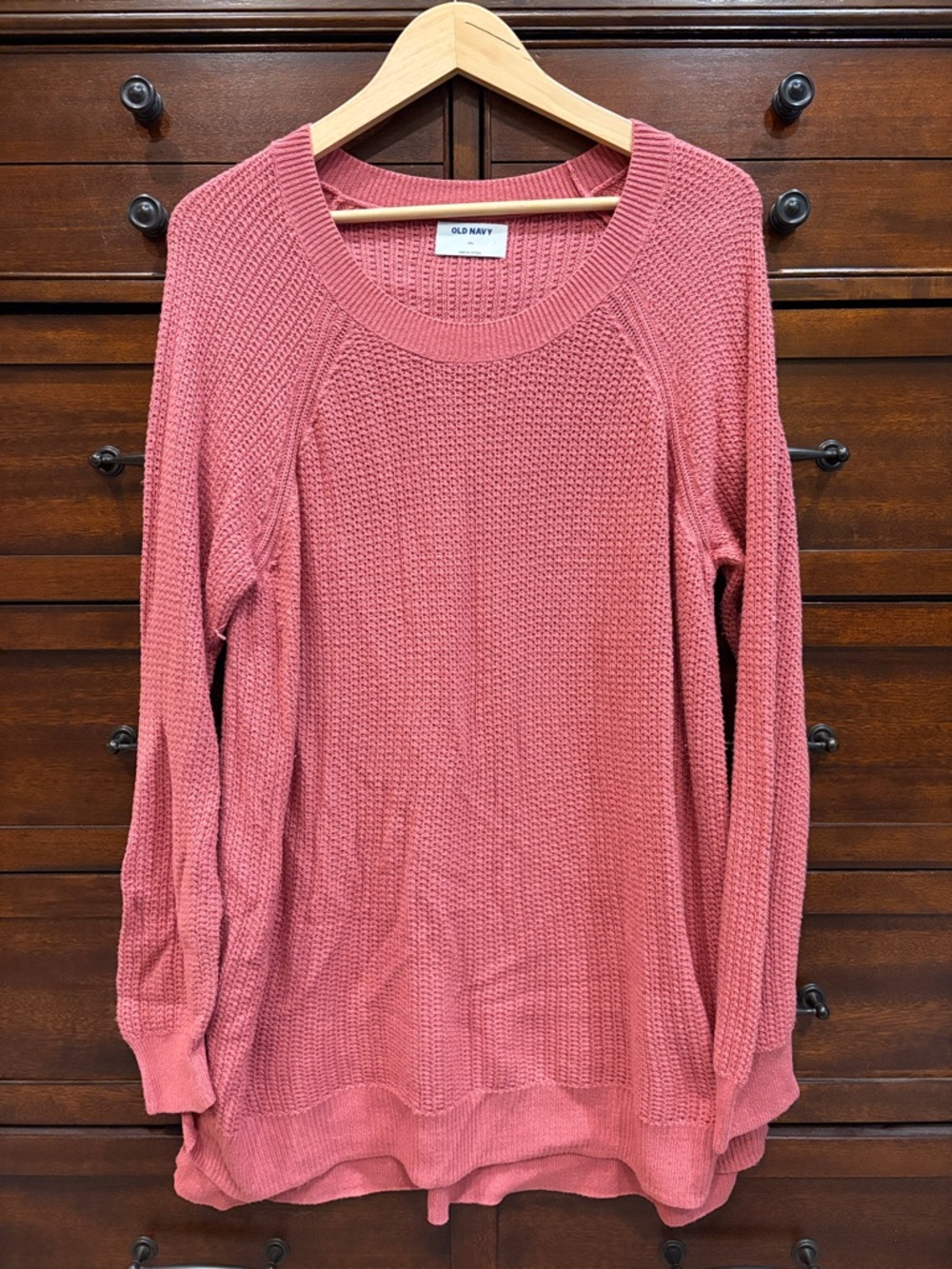 Old Navy Waffle Knit Pullover Sweater XXL Dusty Rose Raglan Crew Neck Casual